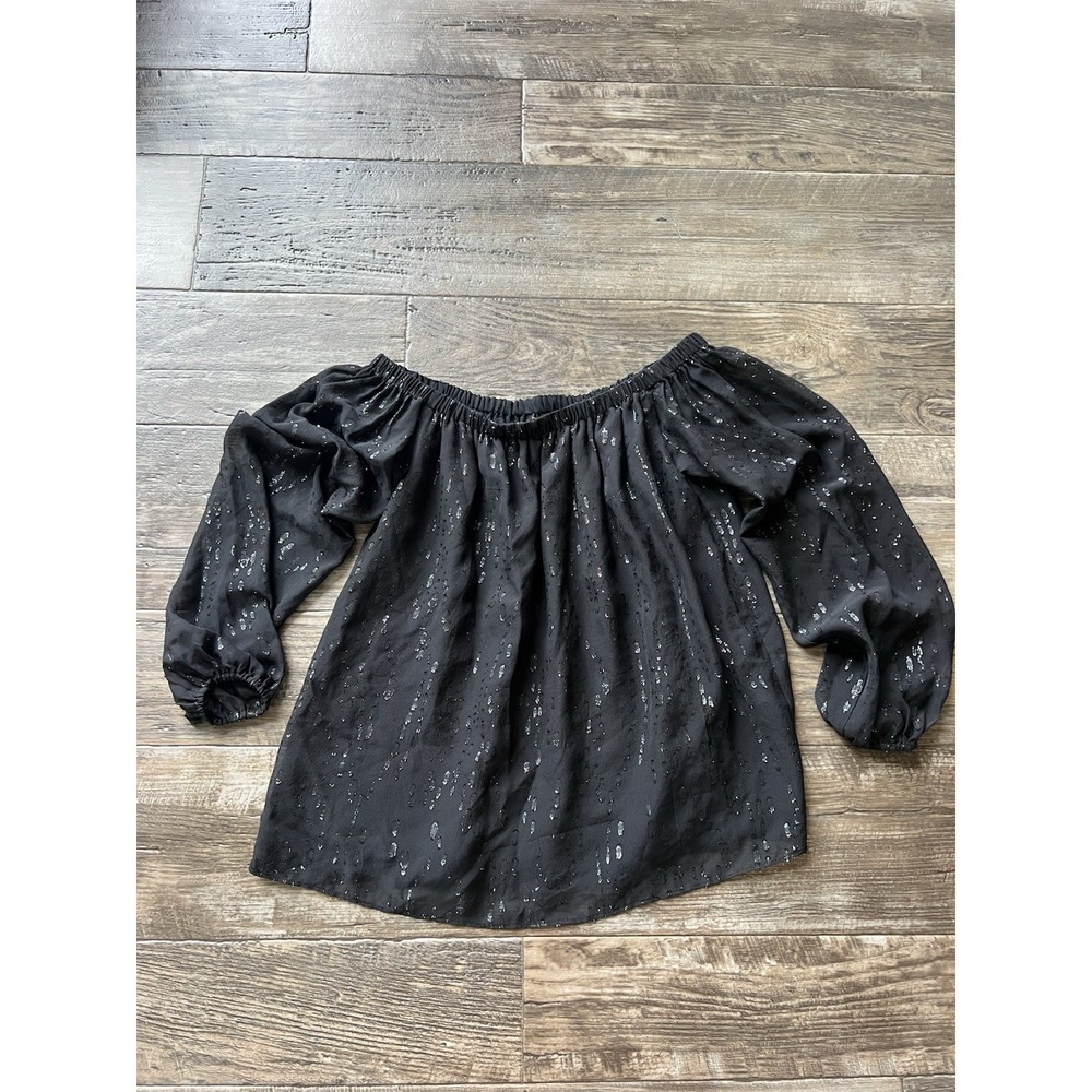 Lilly Pulitzer Emilee Long Sleeve Off-the-Shoulder Top Black Silk Blend Size XS